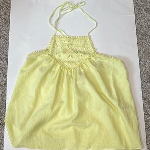 NWT Max Studio Pastel  Yellow Embroidered Eyelet Halter Neck Top Women’s Size S